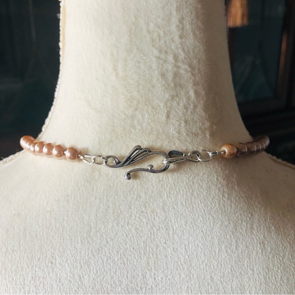 Handcrafted repurpose grey moon glow teardrop pendant Czech glass Pearl necklace - Picture 7 of 9